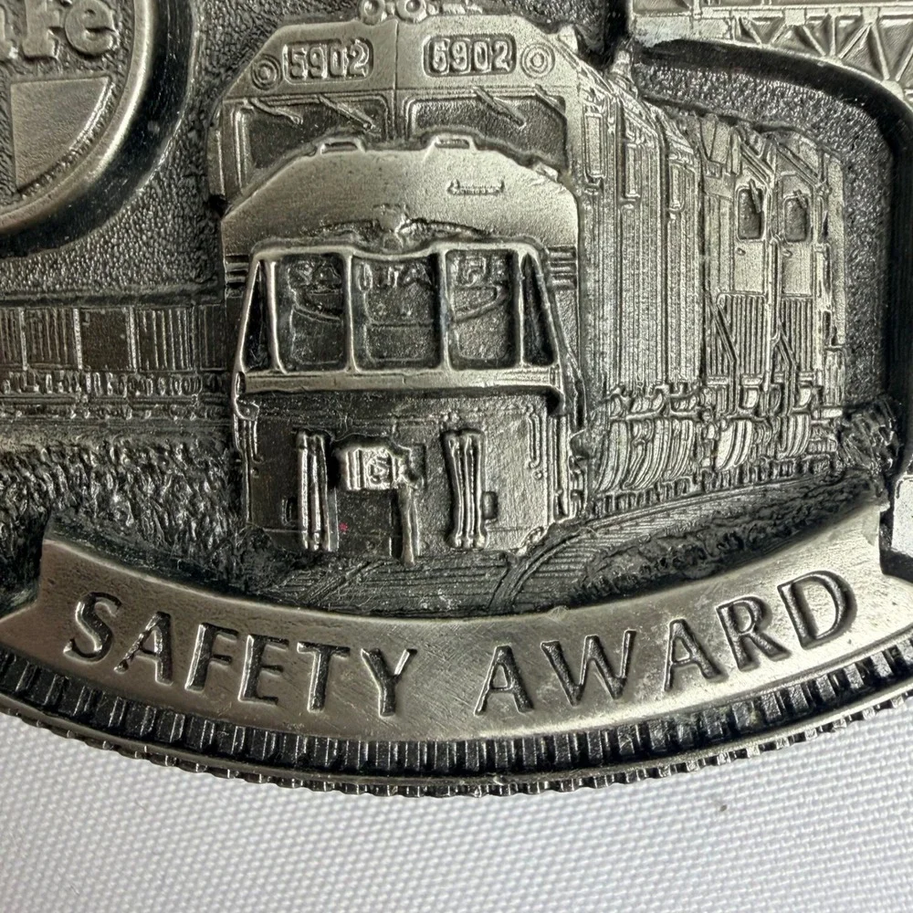 Vintage Santa‎ Fe Railway Safety Award Belt Buckle Locomotive Train 5902 Pewter
